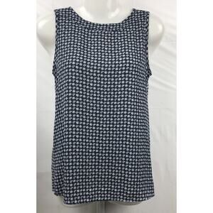 Ann Taylor Loft Top Women XXSP Blue Floral Stretch High Neck Sleeveless Blouse